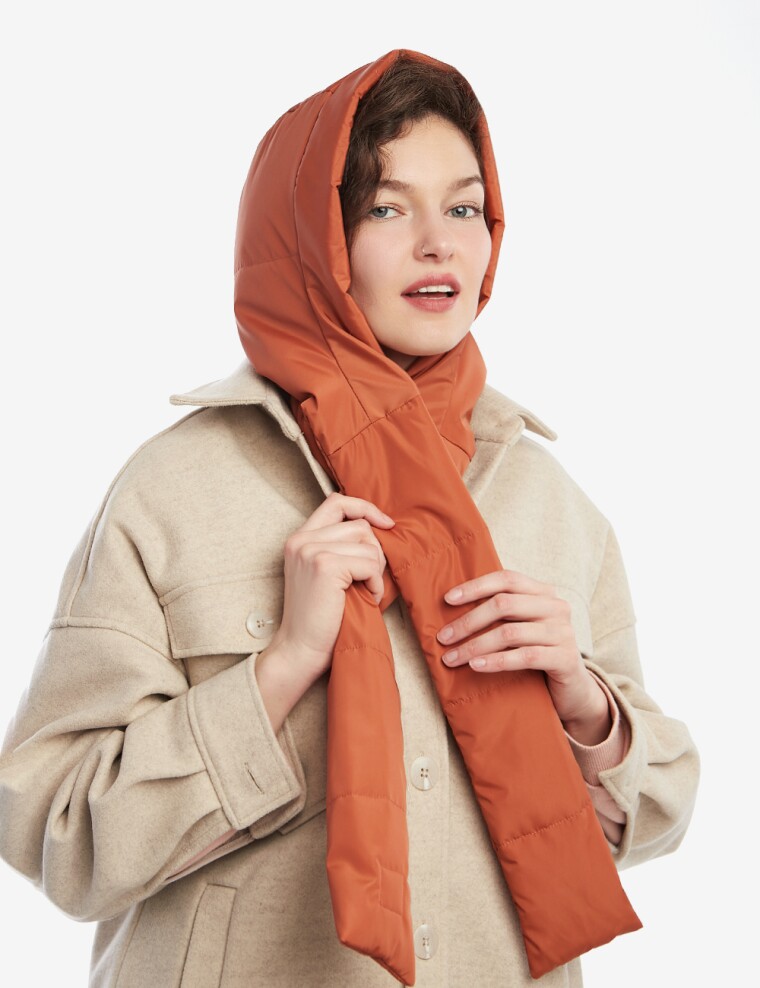 Капюшон-шарф  дутый карамель с утеплителем